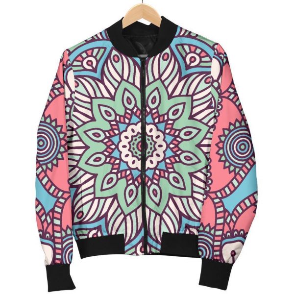 Pastel Mandala Bohemian Pattern Print Bomber Jacket