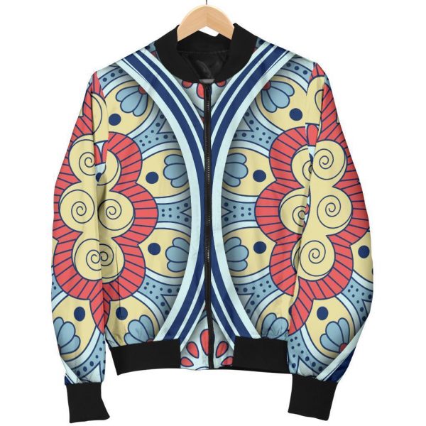 Pastel Ornament Mandala Print Bomber Jacket