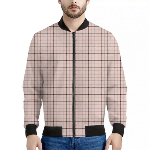 Pastel Pink And Black Tattersall Print Bomber Jacket