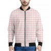 Pastel Pink And White Houndstooth Print Bomber Jacket