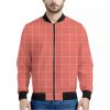 Pastel Red Tattersall Pattern Print Bomber Jacket