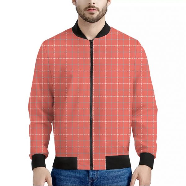 Pastel Red Tattersall Pattern Print Bomber Jacket
