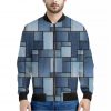 Patchwork Denim Jeans Pattern Print Bomber Jacket