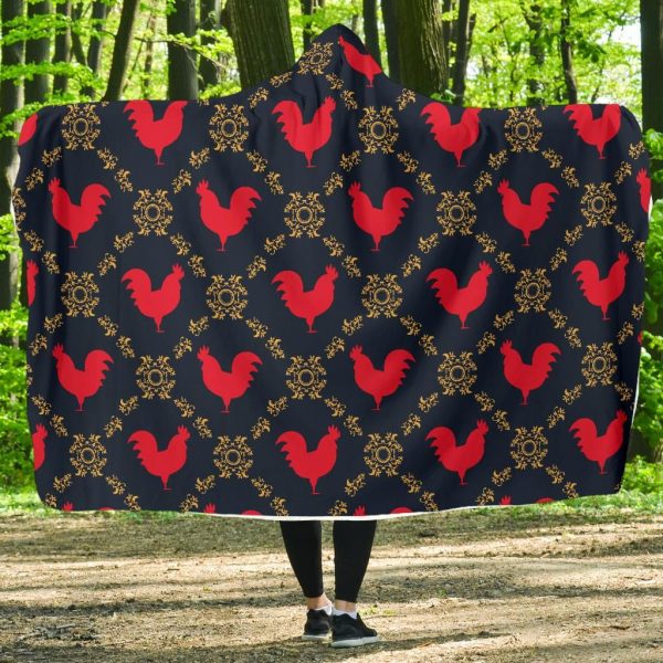 Pattern Print Rooster Hooded Blanket Cloak Blanket