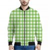 Pear Green And White Gingham Print Bomber Jacket