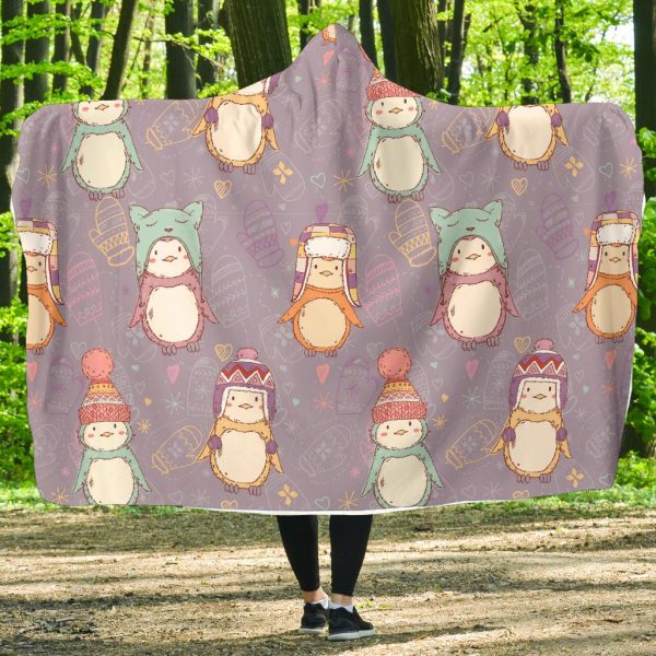 Penguin Pattern Print Hooded Blanket Cloak Blanket