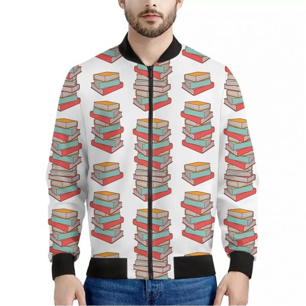 Pile Of Reading Books Pattern Print Bomber Jacket