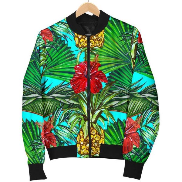 Pineapple Hibiscus Hawaii Pattern Print Bomber Jacket