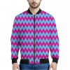 Pink And Blue Chevron Pattern Print Bomber Jacket