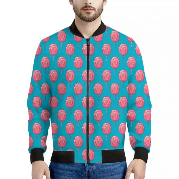 Pink And Blue Cotton Candy Pattern Print Bomber Jacket