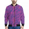 Pink And Blue Zebra Stripes Print Bomber Jacket