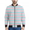 Pink And Teal Striped Pattern Print Bomber Jacket