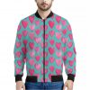 Pink And Teal Watercolor Heart Print Bomber Jacket
