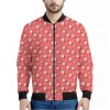 Pink And White Animal Paw Pattern Print Bomber Jacket