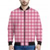 Pink And White Buffalo Check Print Bomber Jacket