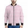 Pink And White Striped Pattern Print Bomber Jacket