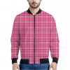 Pink And White Tartan Pattern Print Bomber Jacket