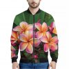 Pink And Yellow Plumeria Flower Print Bomber Jacket