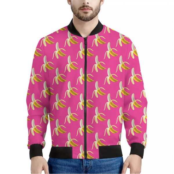 Pink Banana Pattern Print Bomber Jacket