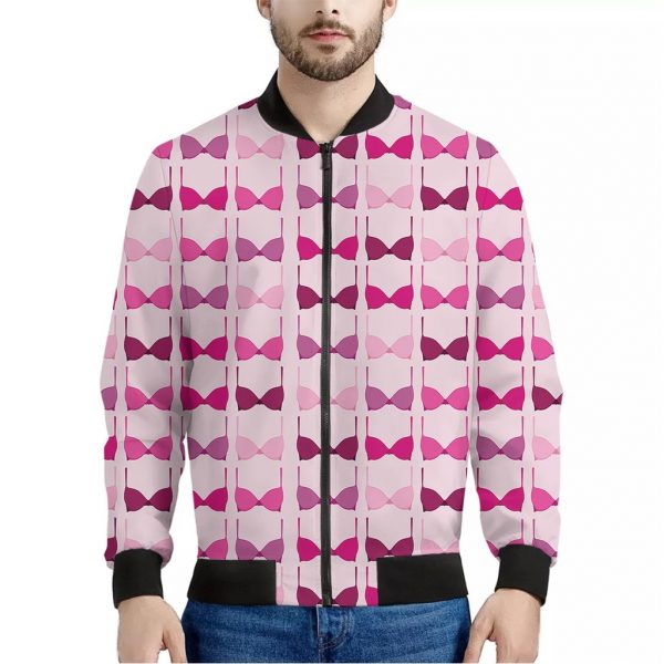 Pink Bra Breast Cancer Pattern Print Bomber Jacket