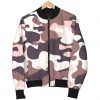 Pink Brown Camouflage Print Bomber Jacket
