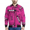 Pink Cassette Tape Pattern Print Bomber Jacket
