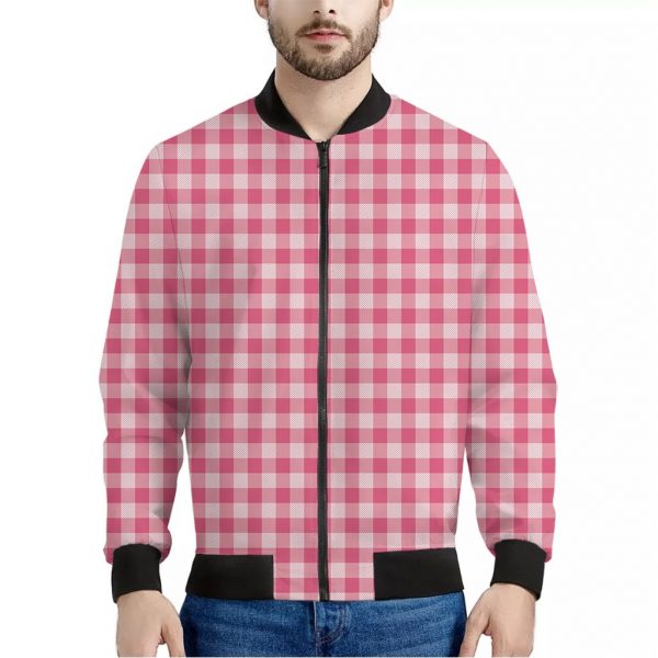 Pink Check Pattern Print Bomber Jacket