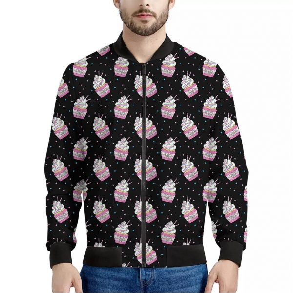 Pink Cupcake Pattern Print Bomber Jacket