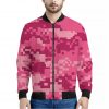 Pink Digital Camo Pattern Print Bomber Jacket