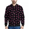 Pink Emo Skull Pattern Print Bomber Jacket