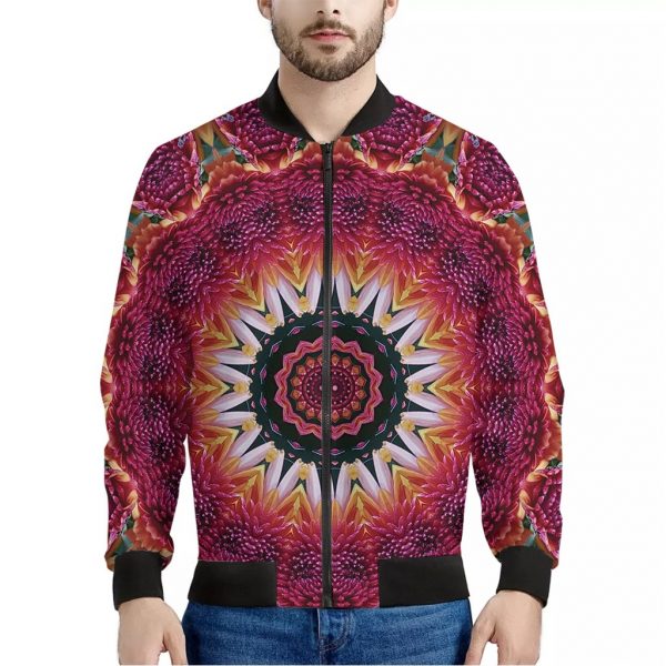 Pink Flower Kaleidoscope Print Bomber Jacket