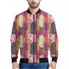 Pink Flower Patchwork Pattern Print Bomber Jacket
