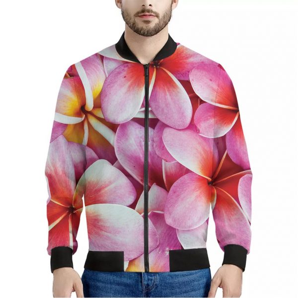 Pink Frangipani Flower Print Bomber Jacket