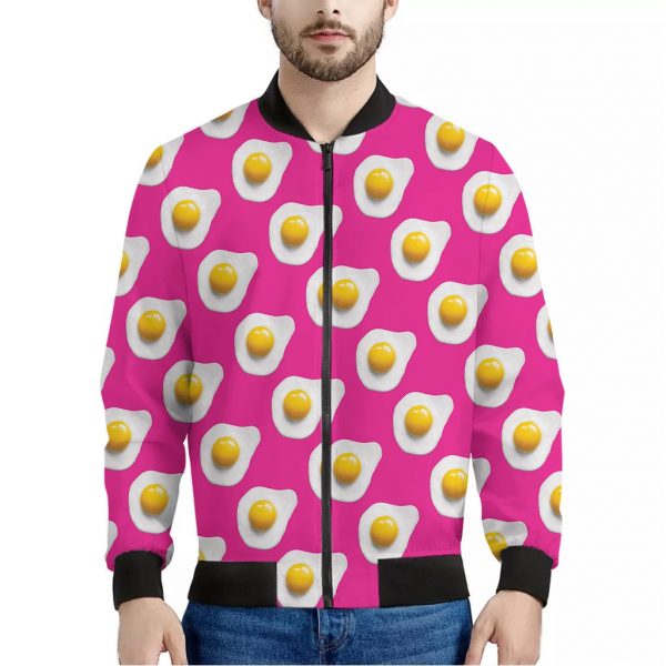 Pink Fried Eggs Pattern Print Bomber Jacket