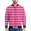 Pink Harlequin Pattern Print Bomber Jacket