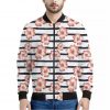 Pink Hibiscus Striped Pattern Print Bomber Jacket