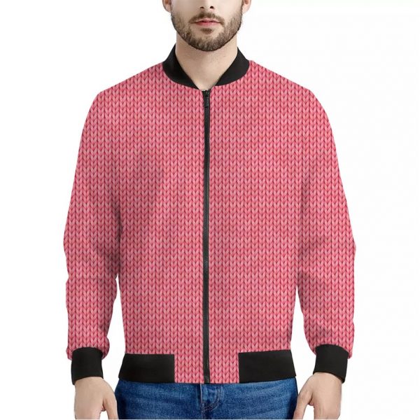 Pink Knitted Pattern Print Bomber Jacket