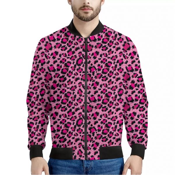 Pink Leopard Print Bomber Jacket