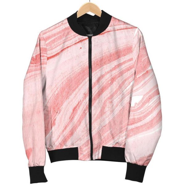 Pink Liquid Marble Print Bomber Jacket