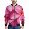 Pink Plumeria Flower Print Bomber Jacket