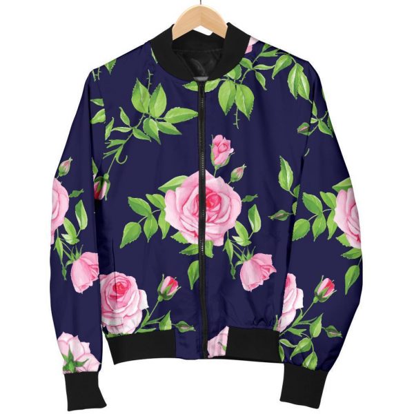 Pink Rose Floral Flower Pattern Print Bomber Jacket