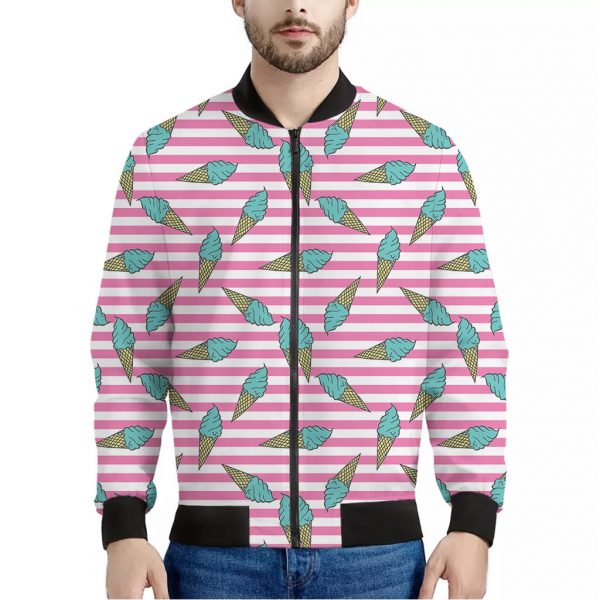 Pink Striped Ice Cream Pattern Print Bomber Jacket