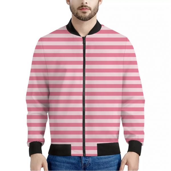 Pink Striped Pattern Print Bomber Jacket