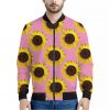 Pink Sunflower Pattern Print Bomber Jacket