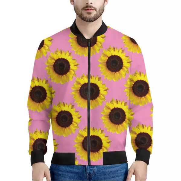 Pink Sunflower Pattern Print Bomber Jacket