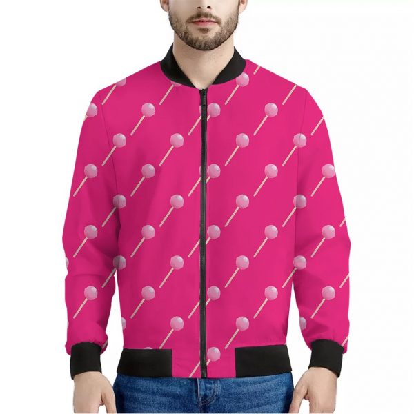 Pink Sweet Lollipop Pattern Print Bomber Jacket