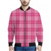Pink Tartan Pattern Print Bomber Jacket