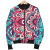 Pink Teal Bohemian Mandala Pattern Print Bomber Jacket