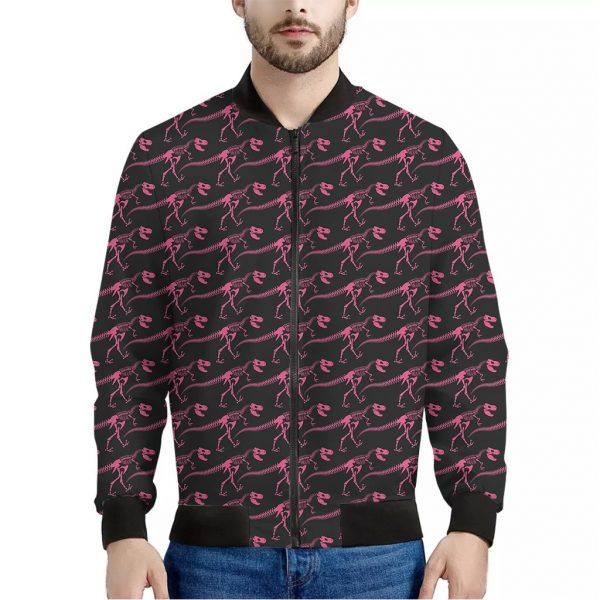 Pink Tyrannosaurus Fossil Pattern Print Bomber Jacket