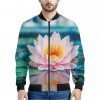 Pink Water Lily Print Bomber Jacket
